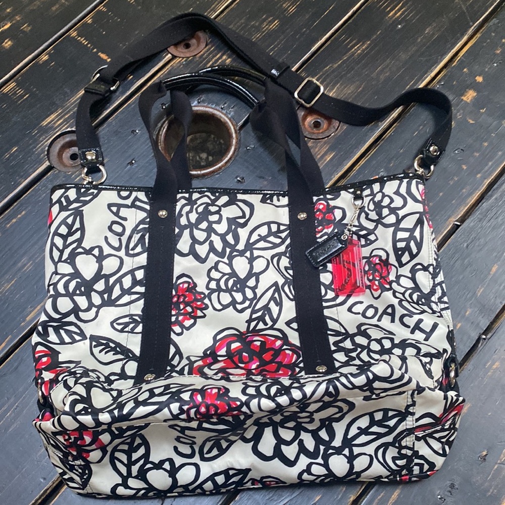 Coach Floral Flower Graffiti Poppy Shoulder Bag Tote F16914